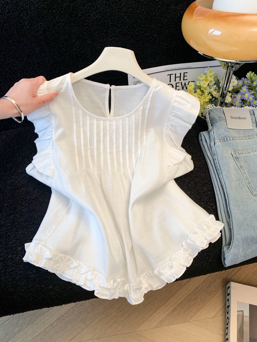 Korean Sweet Ruffle Fly Sleeve Shirt Women Summer 2026 New Stylish Age Reducing Doll Top