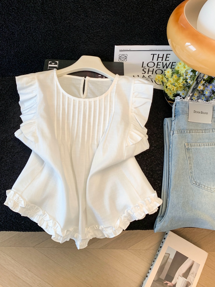 Korean Sweet Ruffle Fly Sleeve Shirt Women Summer 2026 New Stylish Age Reducing Doll Top - Image 2