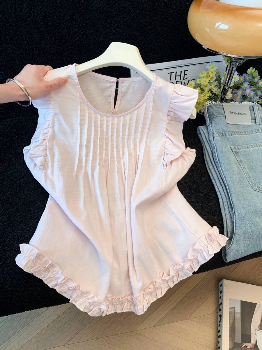 Korean Sweet Ruffle Fly Sleeve Shirt Women Summer 2026 New Stylish Age Reducing Doll Top - Image 3