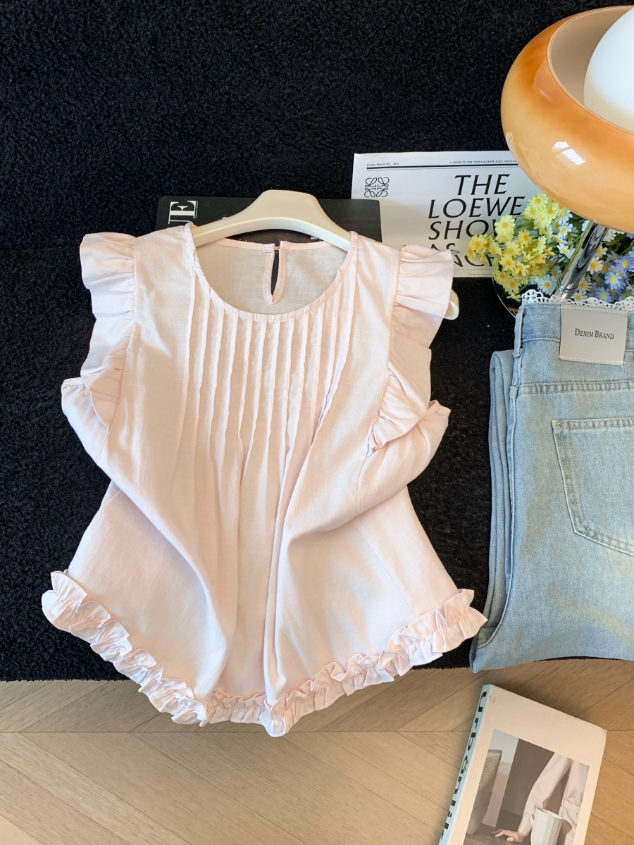 Korean Sweet Ruffle Fly Sleeve Shirt Women Summer 2026 New Stylish Age Reducing Doll Top - Image 4