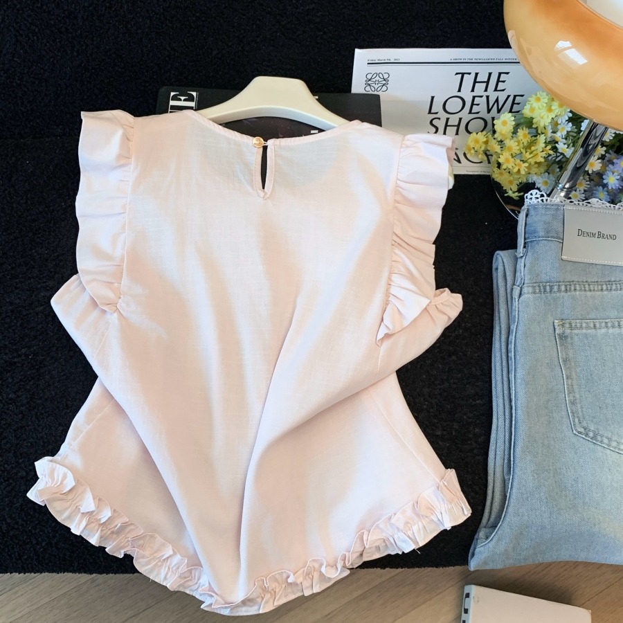 Korean Sweet Ruffle Fly Sleeve Shirt Women Summer 2026 New Stylish Age Reducing Doll Top - Image 5