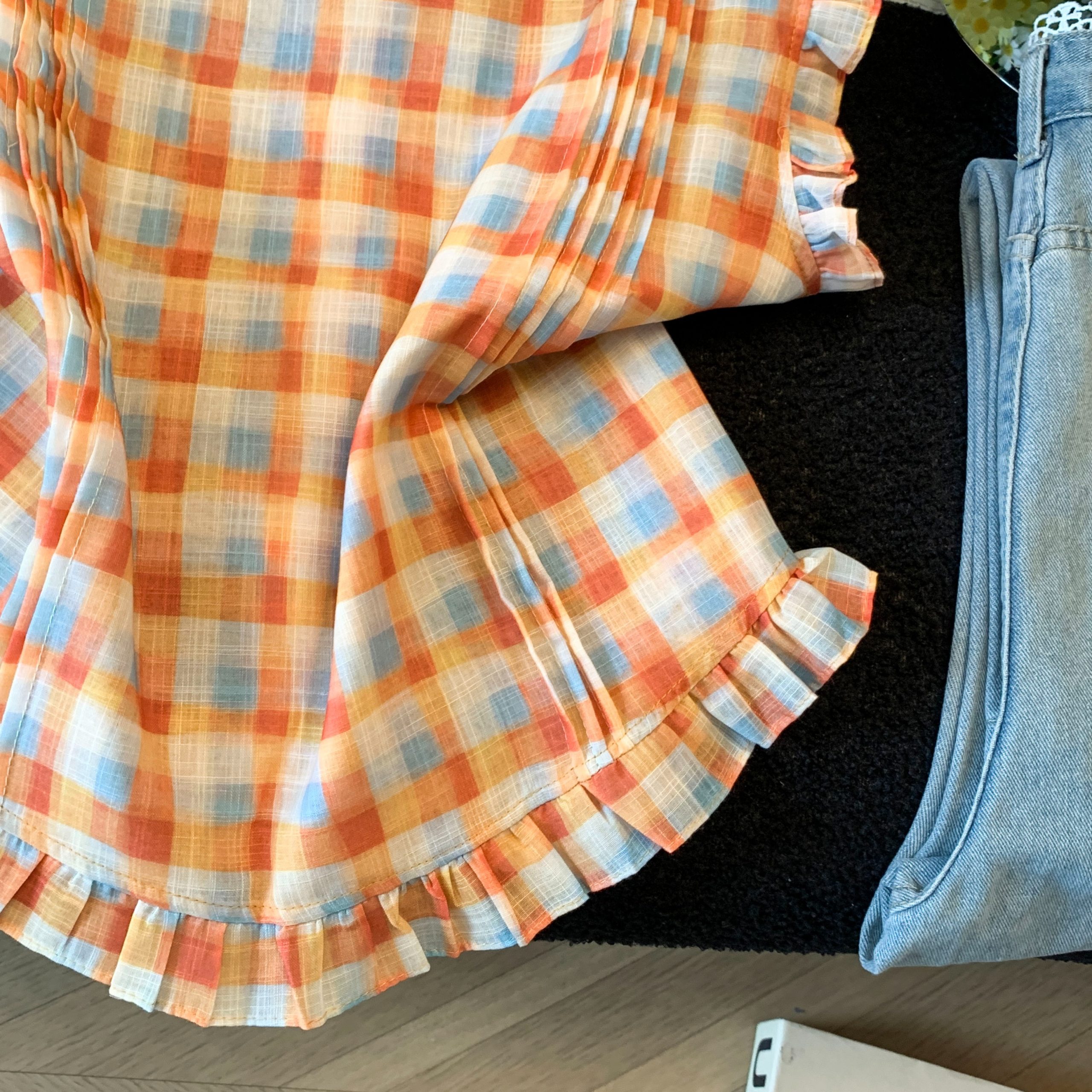 Korean Plaid Sleeveless Shirt Women 2026 Summer Ruffle Top - Image 5