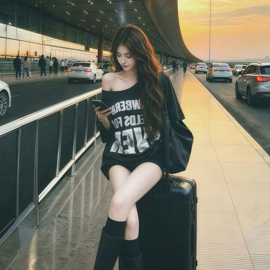 American Retro Black Letter Off-Shoulder Short-Sleeve T-Shirt for Women 2026 Summer Top Street Music Festival Outfit - Image 5