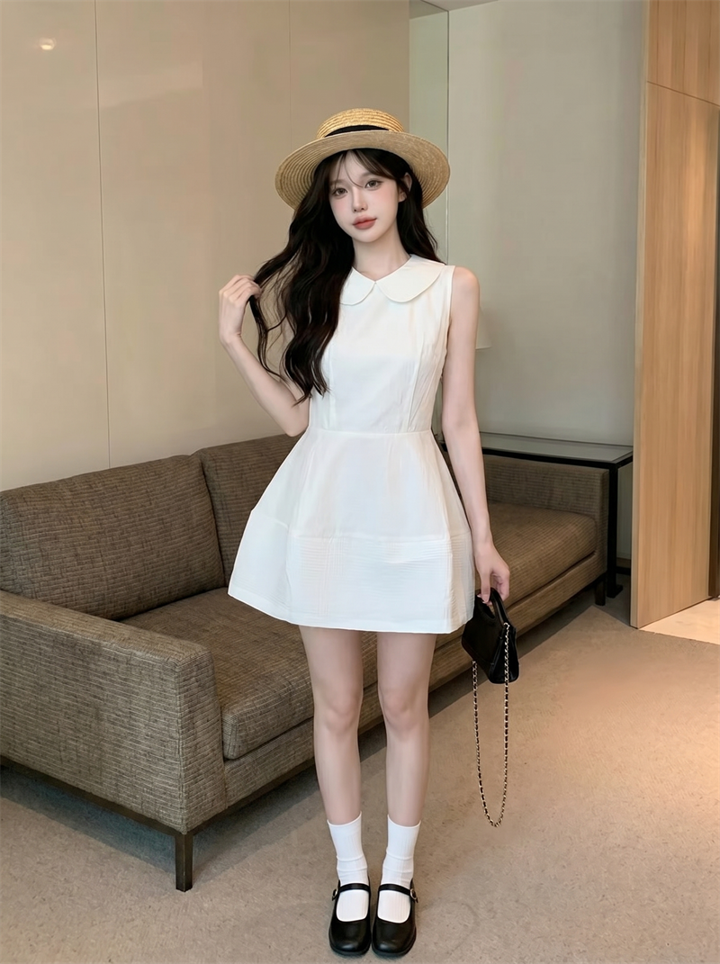 Sweet Princess Doll Collar Cinched Waist Dress for Women Summer Outing