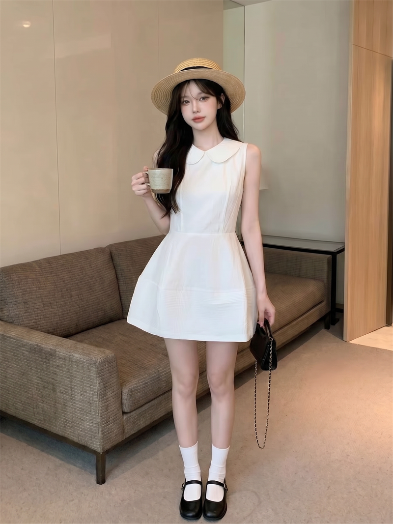 Sweet Princess Doll Collar Cinched Waist Dress for Women Summer Outing - Image 3