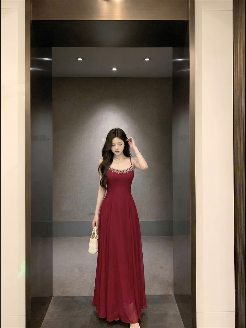 French Style Mesh Sling Dress with Full Skirt for Summer Beach Vacation - Image 3