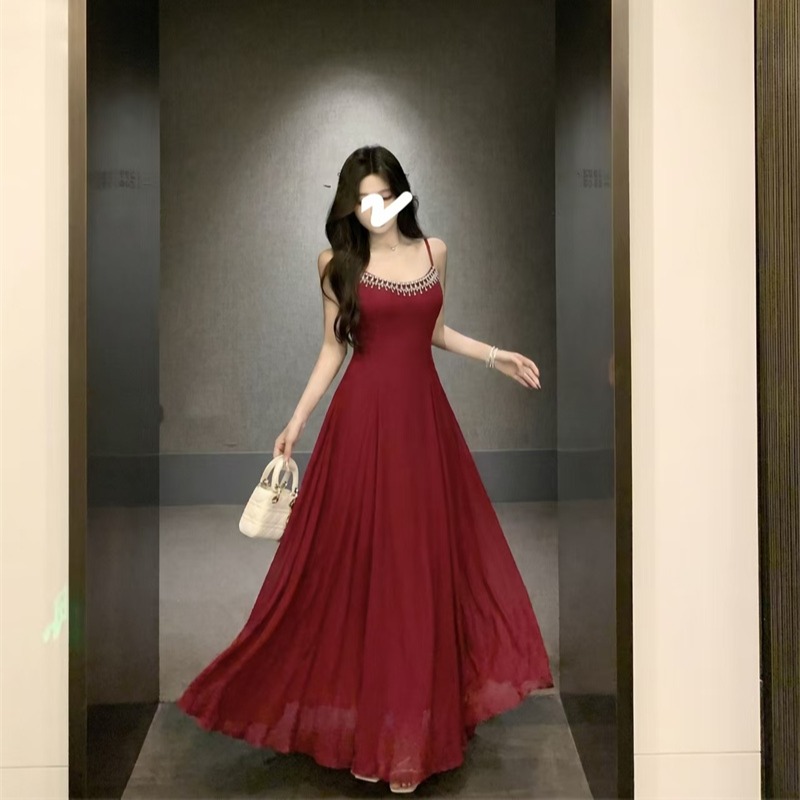 French Style Mesh Sling Dress with Full Skirt for Summer Beach Vacation - Image 5