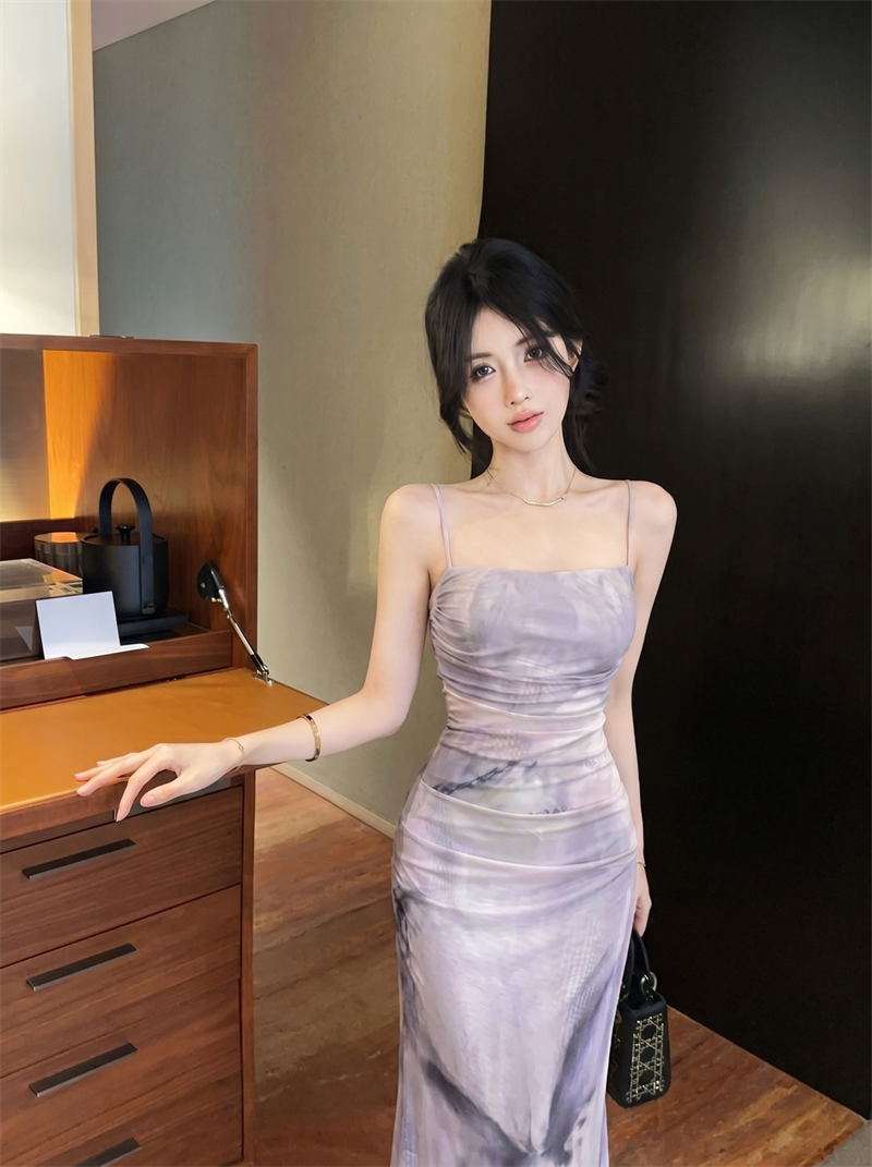 Women's Purple Tie-Dye Print Sleeveless Bodycon Dress Summer 2026 - Image 2