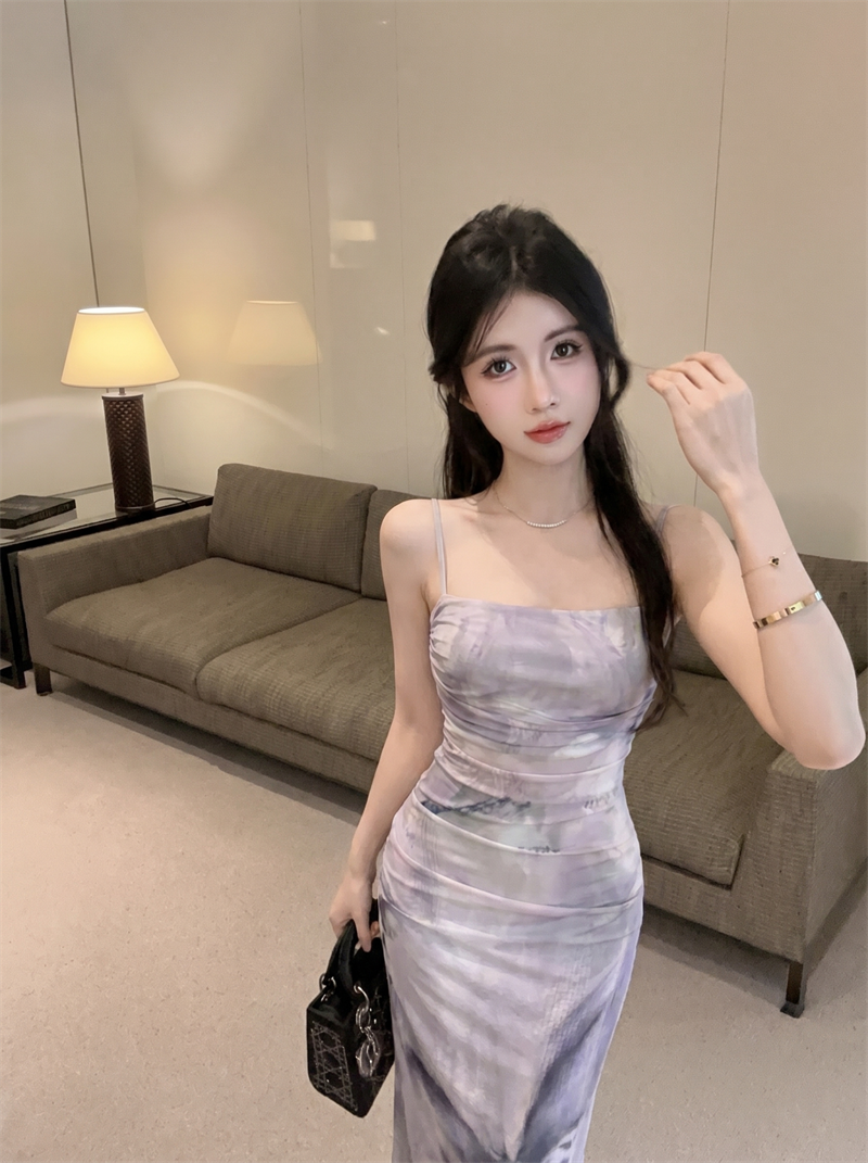 Women's Purple Tie-Dye Print Sleeveless Bodycon Dress Summer 2026 - Image 4