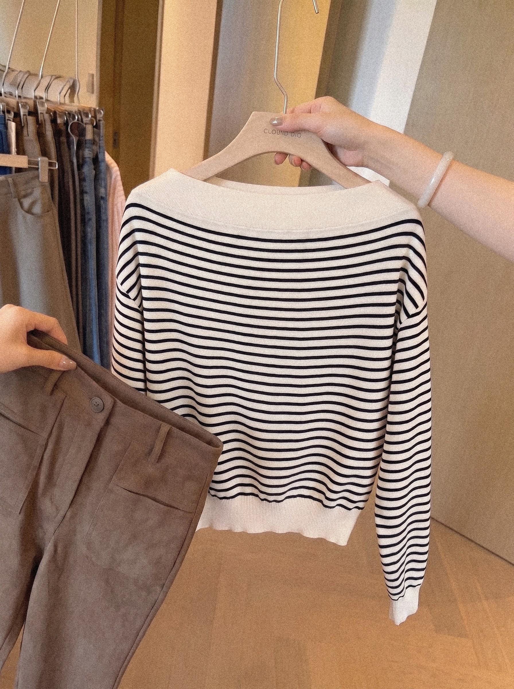 Early Autumn Chic Off-Shoulder Striped Knit Top for Women