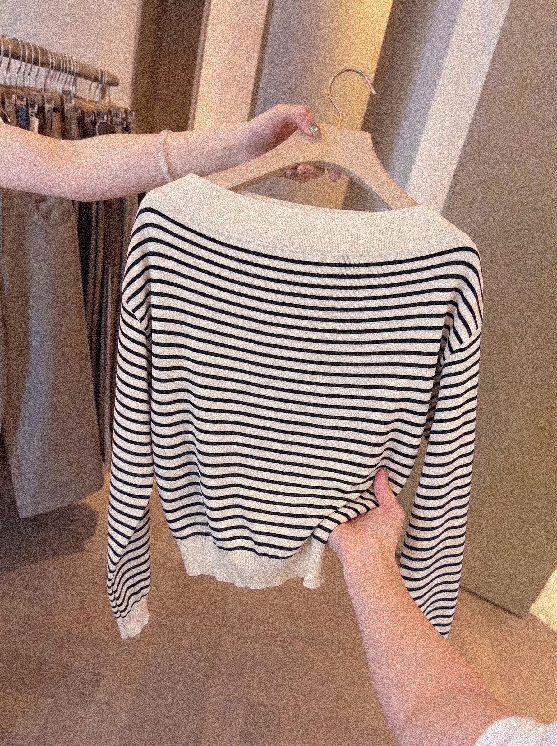 Early Autumn Chic Off-Shoulder Striped Knit Top for Women - Image 4